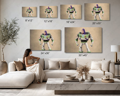 Buzz Lightyear in Toy Story Canvas Print Available in Multiple Sizes for Home, Office, Kids Room, and Movie Room Decor