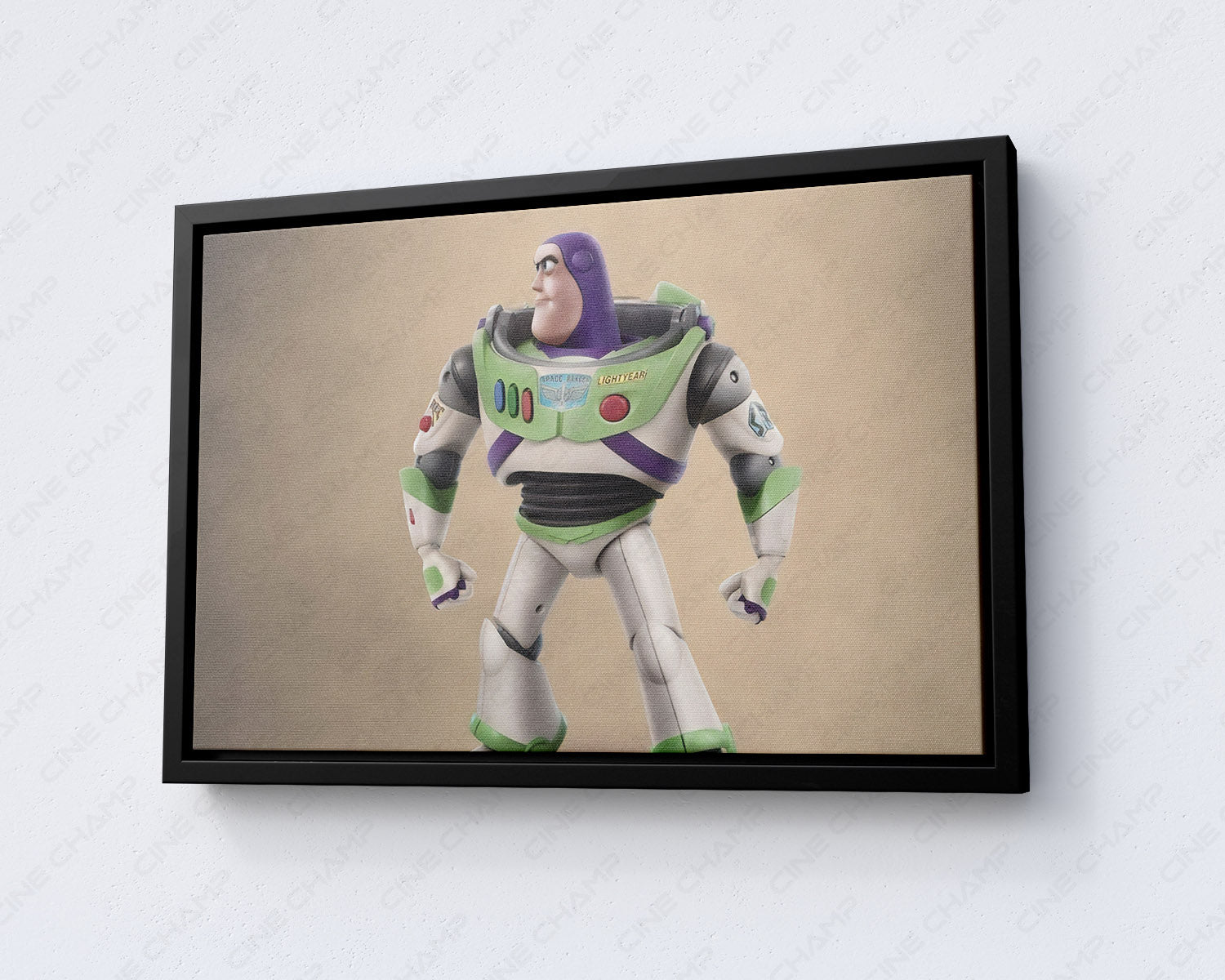 Buzz Lightyear in Toy Story Canvas Print with Black Floating Frame for Modern Home Decor