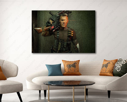 Cable Deadpool Canvas Print Displayed in a Contemporary Living Room Interior