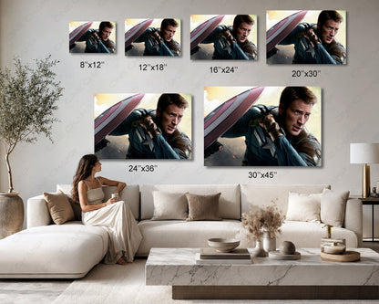 Captain America Canvas Wall Art Available in Multiple Sizes for Home, Office, Bedroom, Entertainment Room, and Man Cave Decor