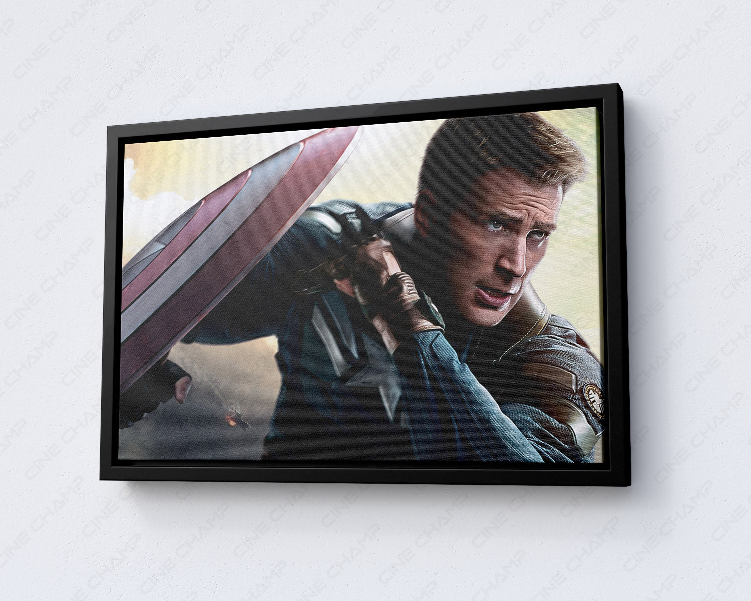 Captain America Canvas Wall Art with Black Floating Frame for Modern Home and Entertainment Room Decor