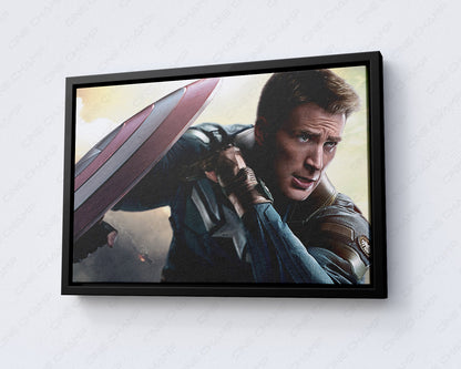Captain America Canvas Wall Art with Black Floating Frame for Modern Home and Entertainment Room Decor