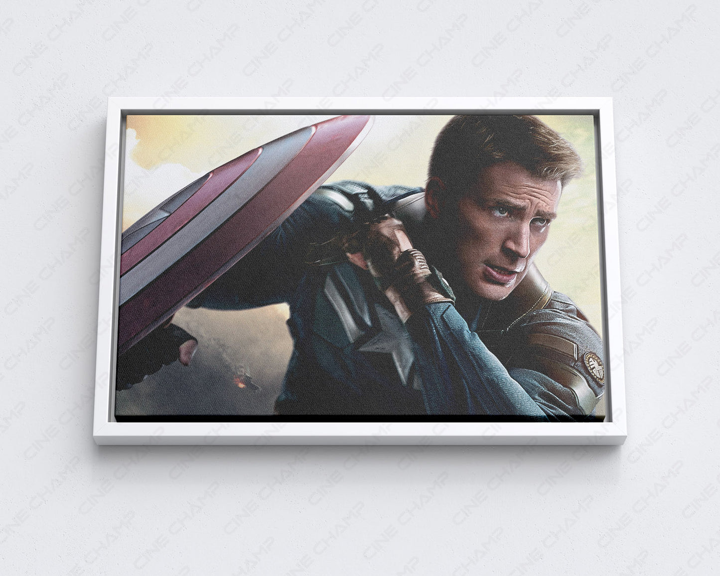 Captain America Canvas Wall Art with White Floating Frame for Stylish Marvel-Themed Wall Decoration