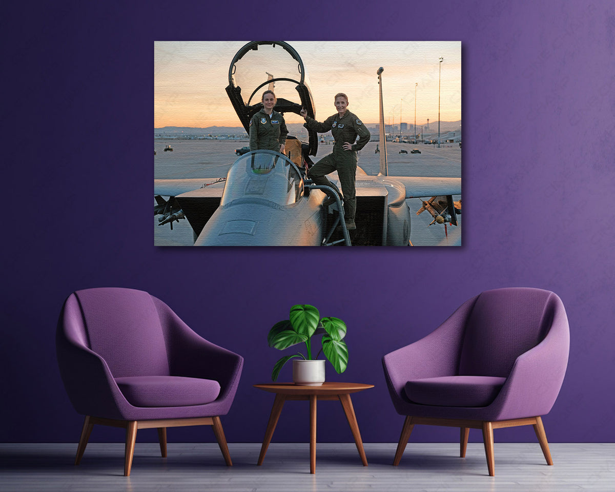 Captain Marvel Canvas Print Above Accent Chair in a Modern Movie Room or Gaming Space