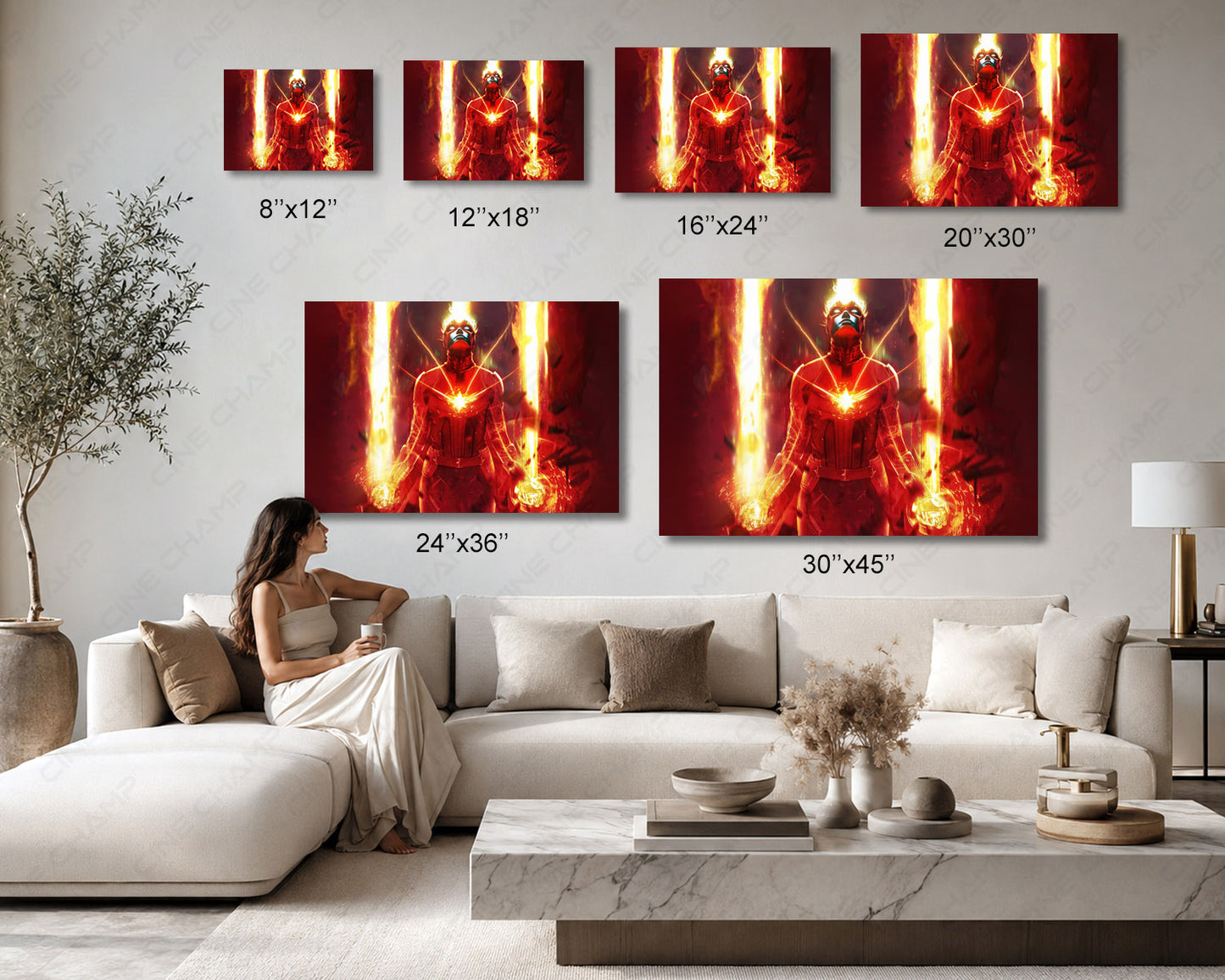 Captain Marvel Canvas Print Available in Multiple Sizes for Marvel Superhero Movie Wall Decor