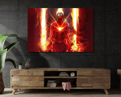 Captain Marvel Canvas Print Displayed Above Cabinet as Marvel Superhero Movie Wall Art