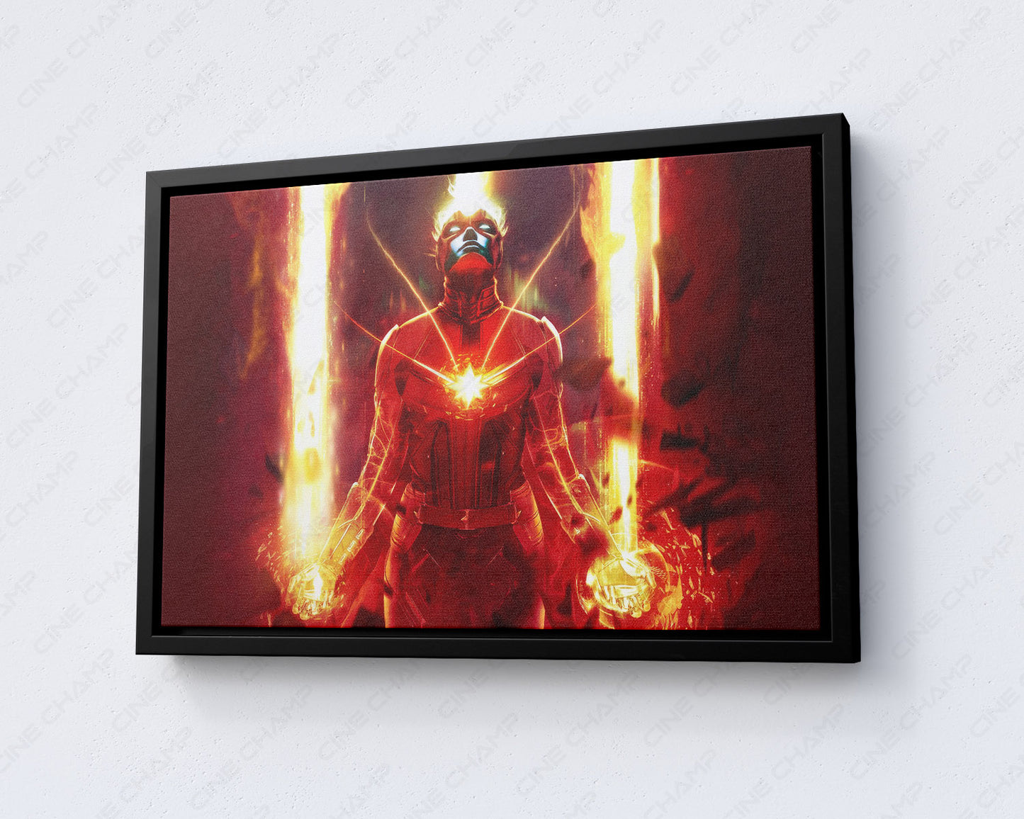 Captain Marvel Canvas Print with Black Floating Frame for Marvel Superhero Movie Decor