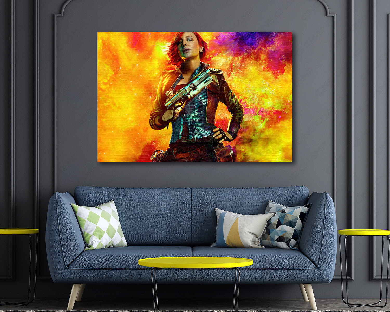 Cate Blanchett as Lilith in Borderlands Canvas Print Displayed in a Contemporary Living Room Interior