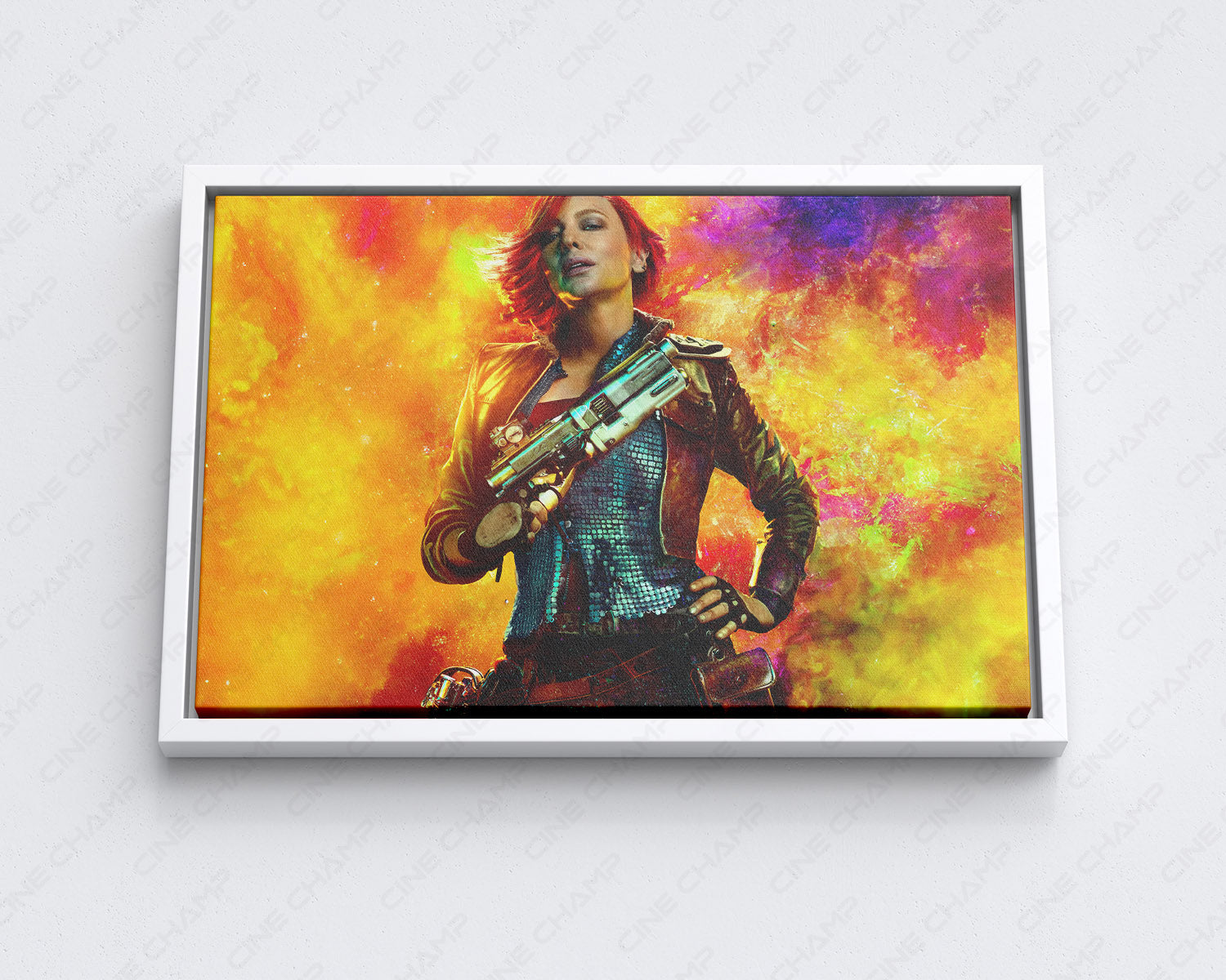 Cate Blanchett as Lilith in Borderlands Canvas Print with White Floating Frame for Stylish Sci-Fi Wall Decoration