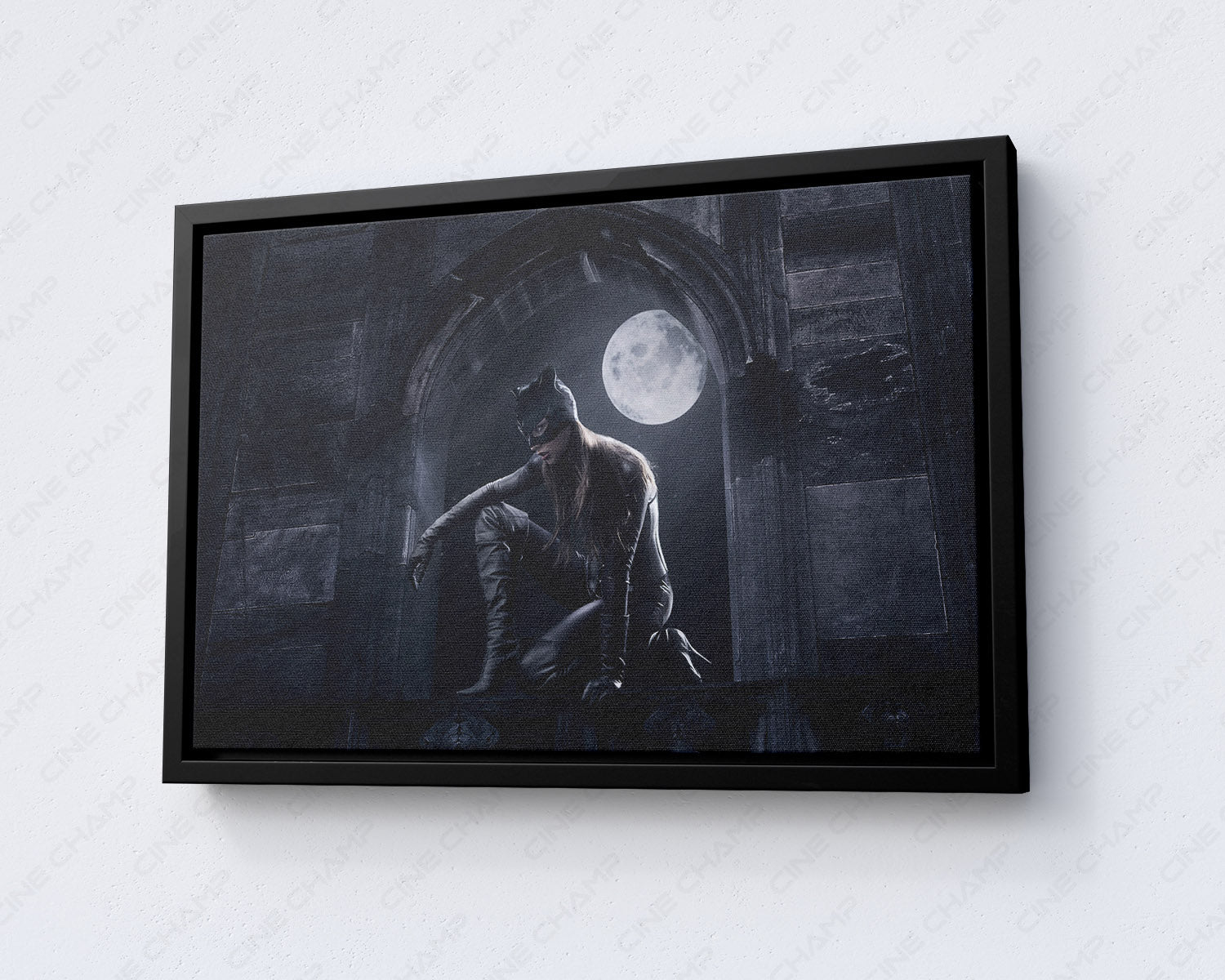 Catwoman Canvas Print with Black Floating Frame for Modern Home and Entertainment Room Decor