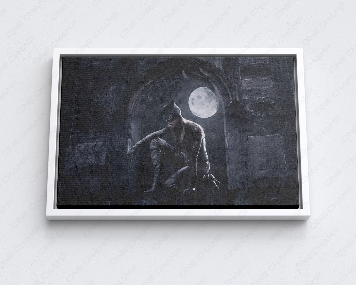 Catwoman Canvas Print with White Floating Frame for Stylish DC-Themed Wall Decoration