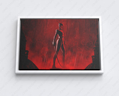 Catwoman in The Batman Canvas Print with White Floating Frame for Stylish DC-Themed Wall Decoration