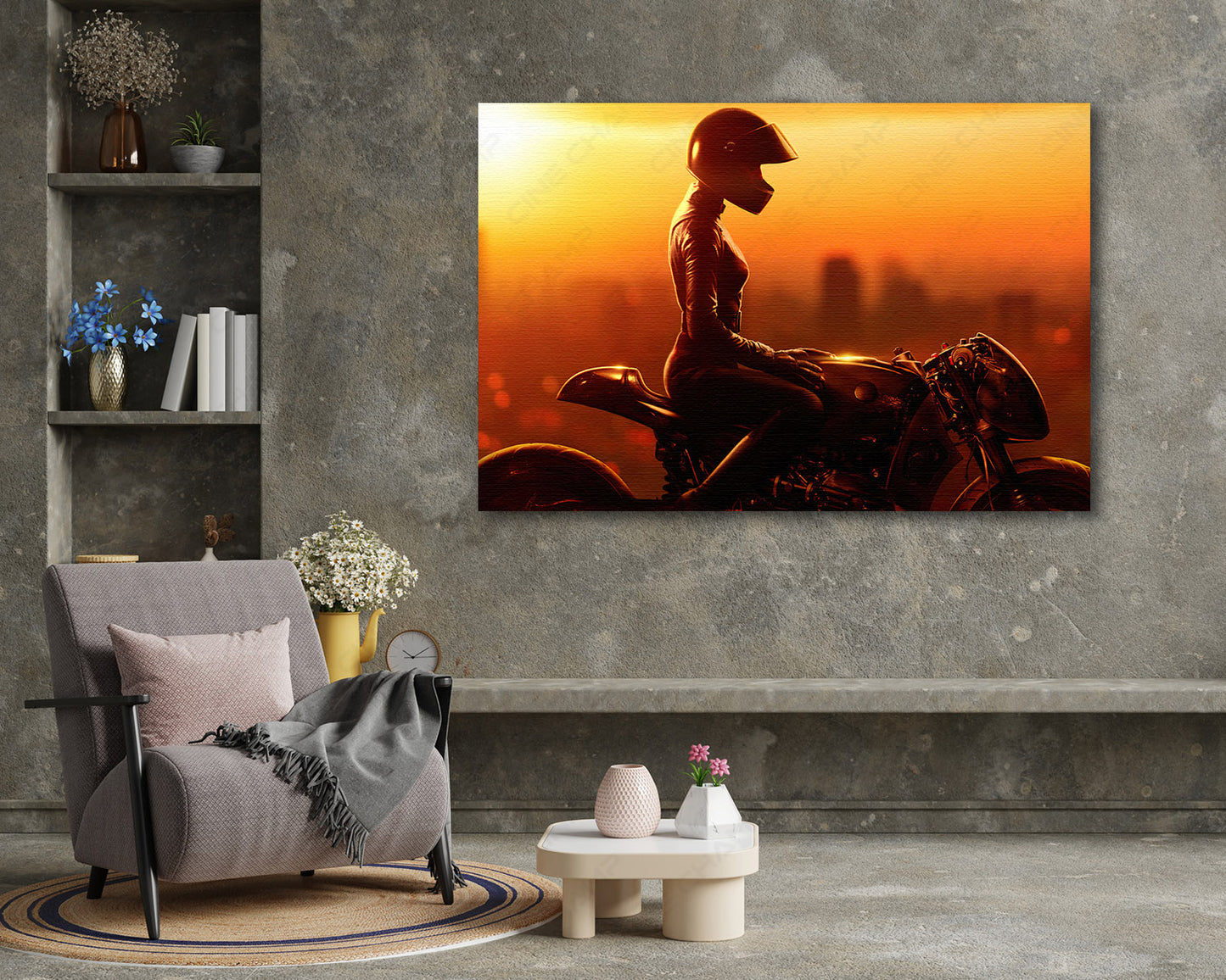 Catwoman in The Batman Canvas Wall Art Above Accent Chair in a Modern Movie Room or Gaming Space