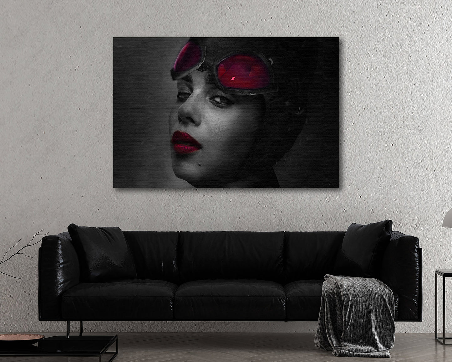Catwoman in The Batman Canvas Wall Decor Displayed in a Contemporary Living Room Interior