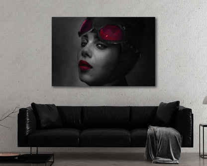 Catwoman in The Batman Canvas Wall Decor Displayed in a Contemporary Living Room Interior