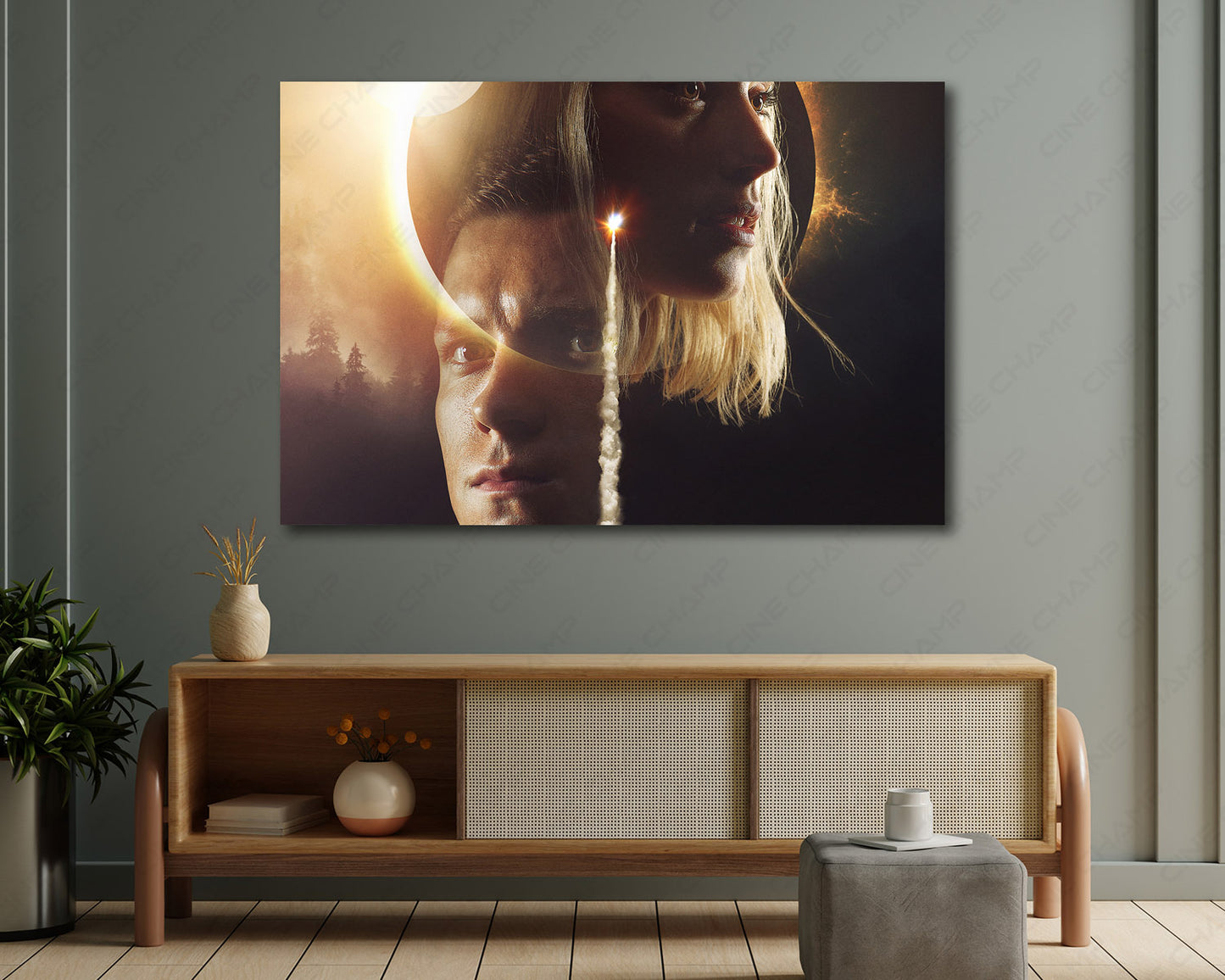Chaos Walking Canvas Print Displayed on a Cabinet Wall in a Modern Interior