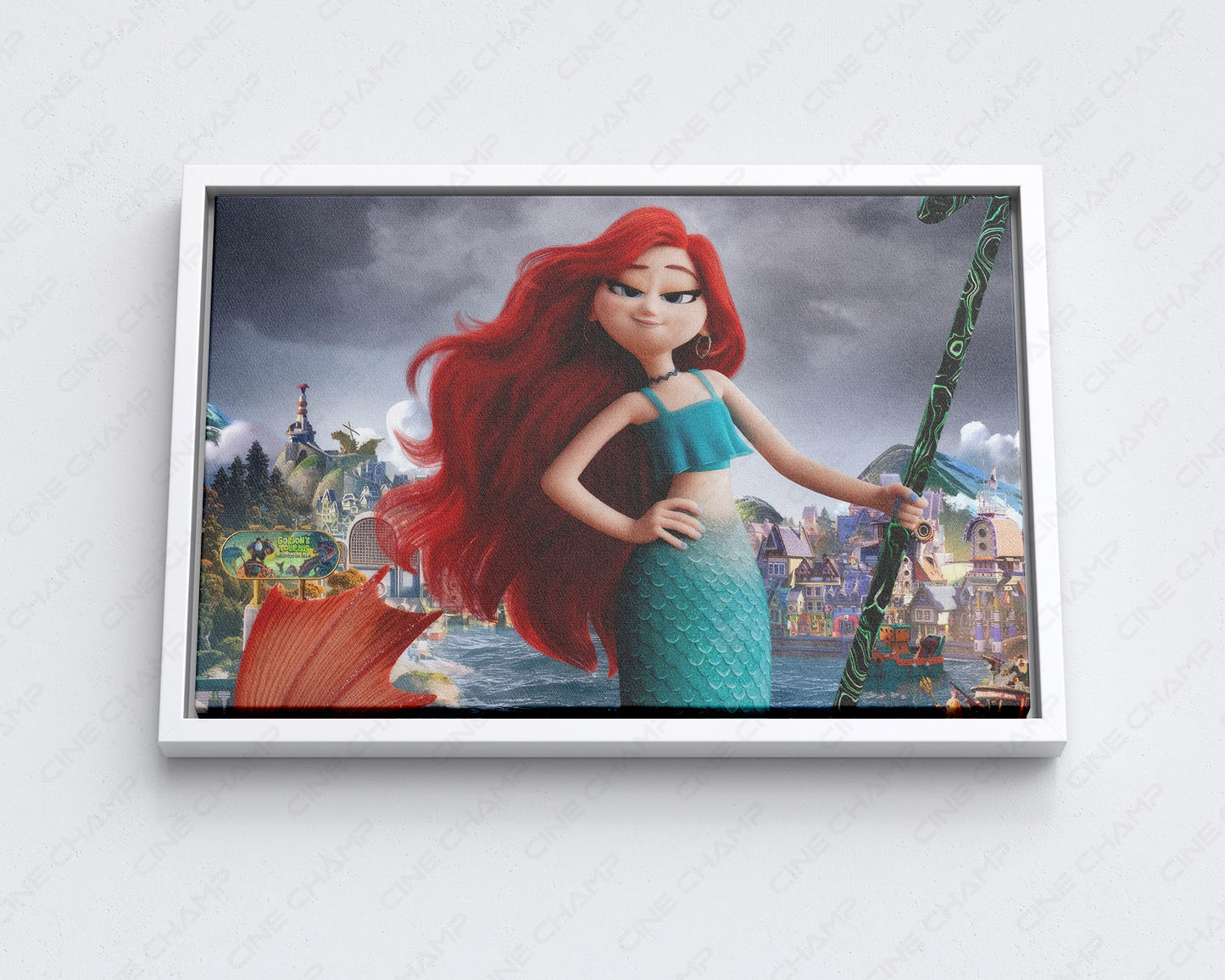 Chelsea the Mermaid in Ruby Gillman Teenage Kraken Canvas Print with White Floating Frame for Stylish Animated Movie Wall Decoration