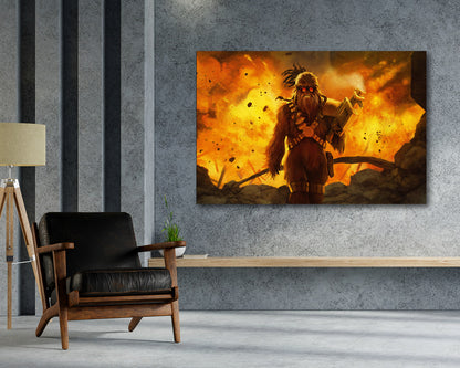 Chewbacca Canvas Print Above Accent Chair in a Modern Movie Room or Gaming Space