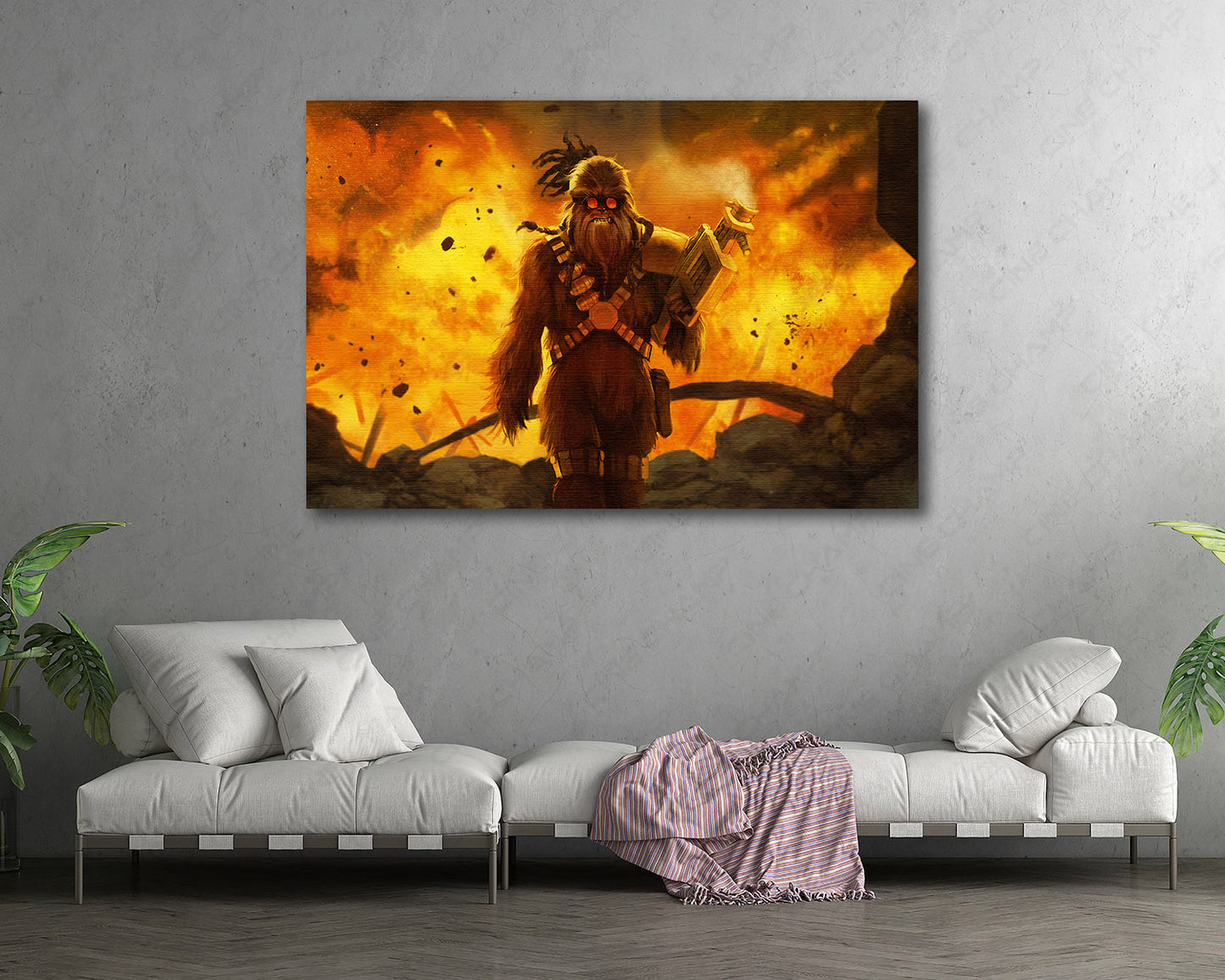 Chewbacca Canvas Print Displayed in a Contemporary Living Room Interior