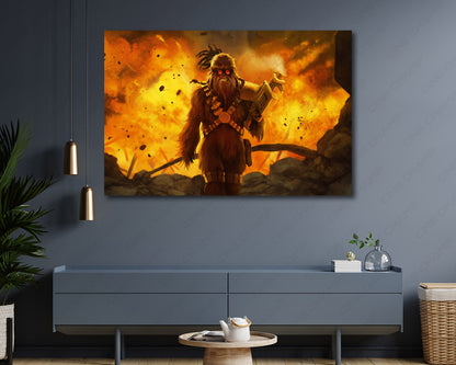 Chewbacca Canvas Print Displayed on a Cabinet Wall in a Modern Interior