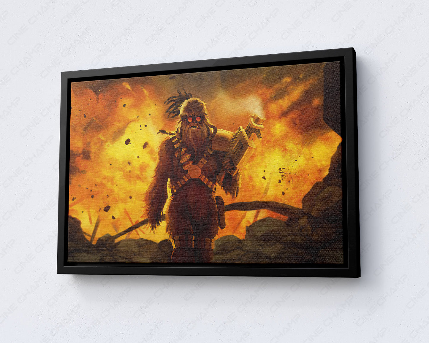 Chewbacca Canvas Print with Black Floating Frame for Modern Home and Entertainment Room Decor