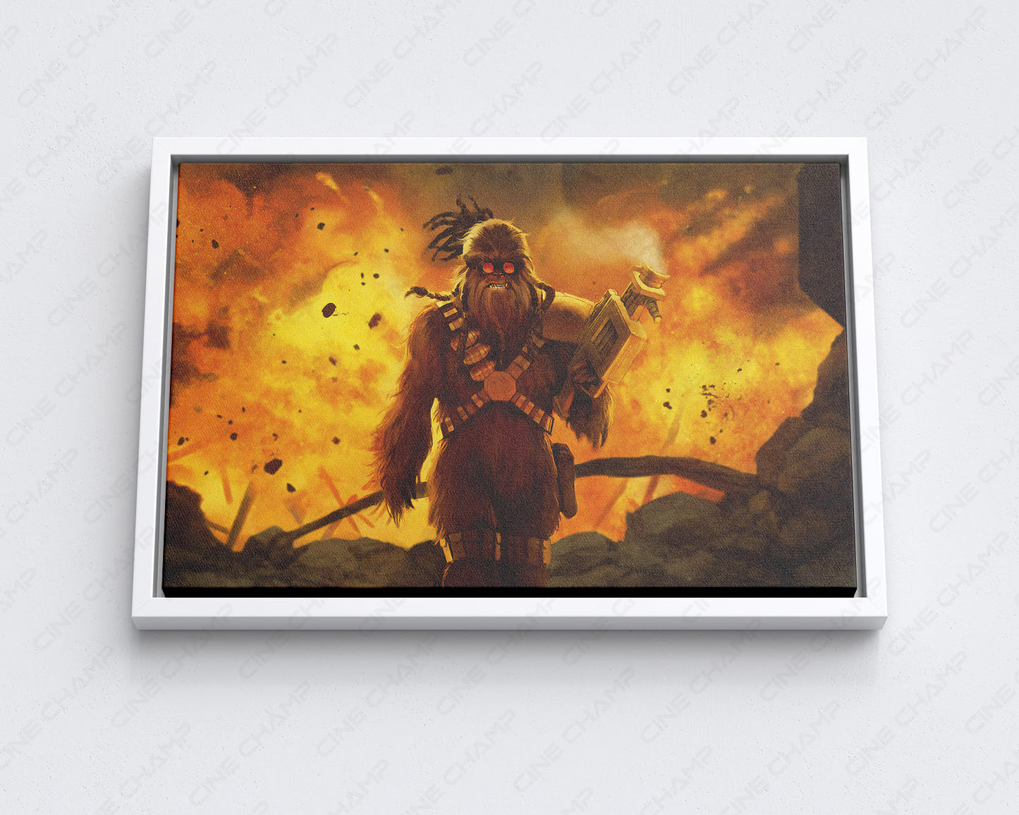 Chewbacca Canvas Print with White Floating Frame for Stylish Star Wars-Themed Wall Decoration