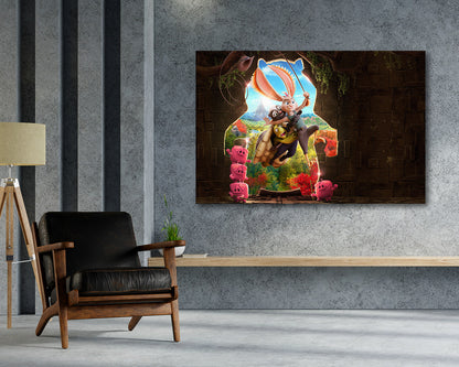 Chickenhare and the Hamster of Darkness Canvas Print Above Accent Chair in a Modern Kids Room or Entertainment Space