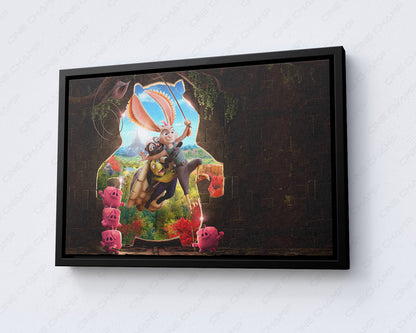 Chickenhare and the Hamster of Darkness Canvas Print with Black Floating Frame for Modern Home and Family Room Decor