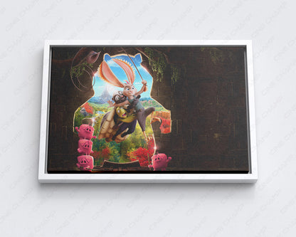 Chickenhare and the Hamster of Darkness Canvas Print with White Floating Frame for Stylish Animated Movie Wall Decoration