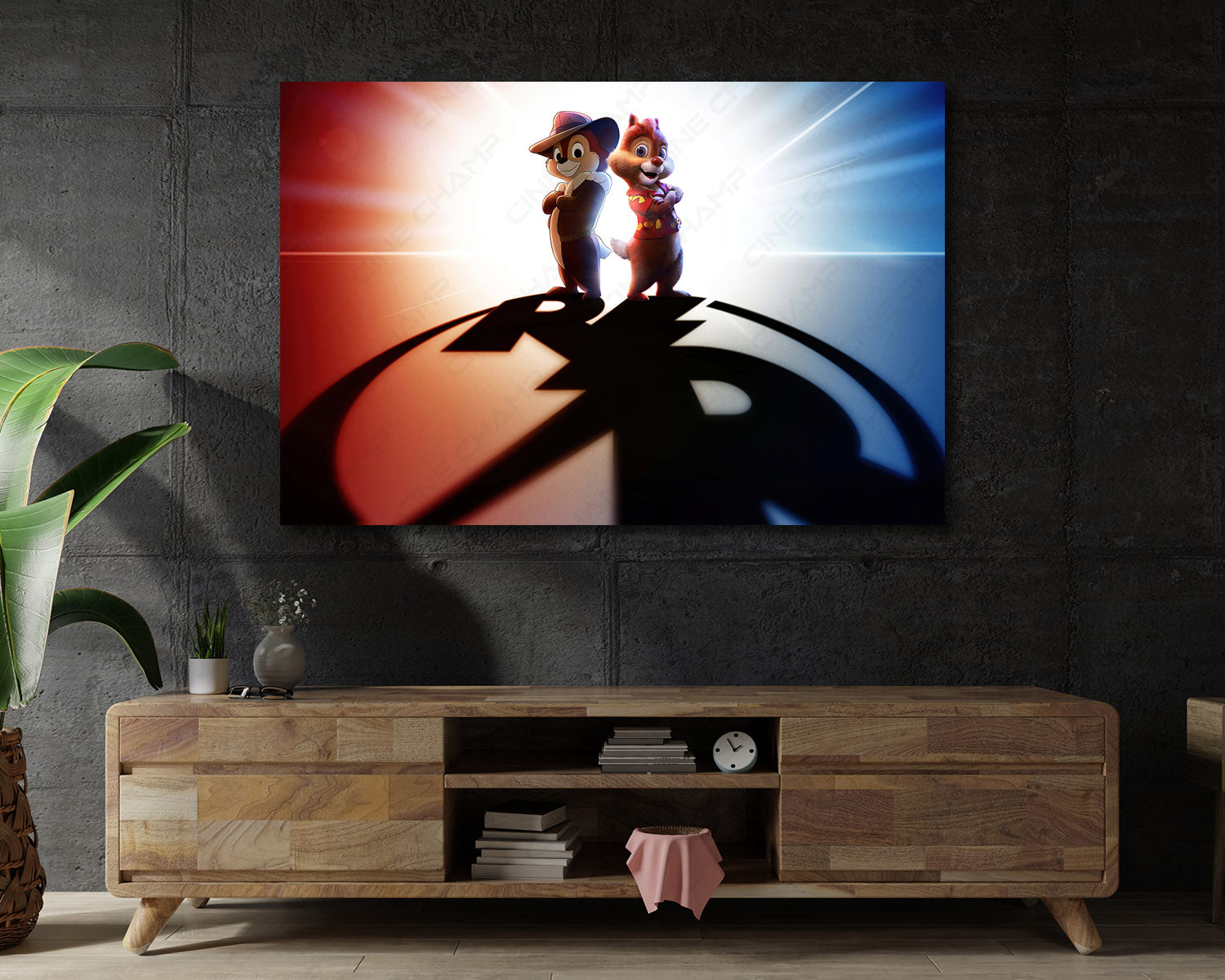 Chip 'n Dale: Rescue Rangers Canvas Print Displayed on a Cabinet Wall in a Modern Interior