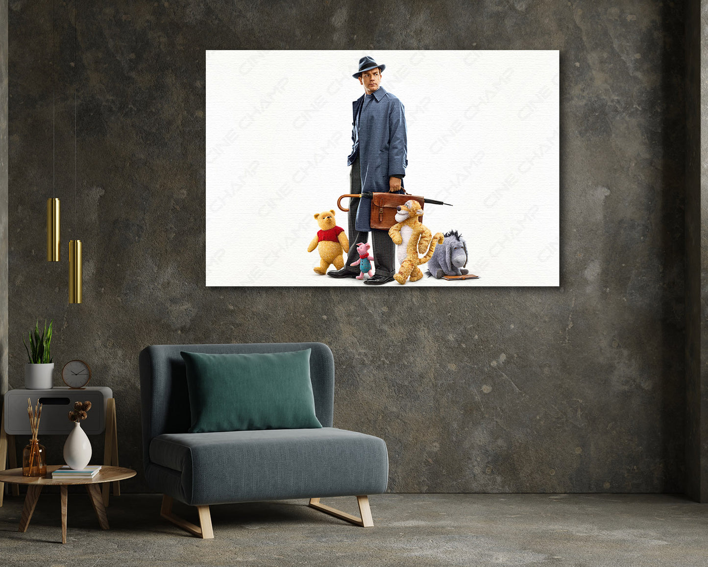 Christopher Robin Canvas Print Above Accent Chair in a Cozy Reading Room or Kids Room