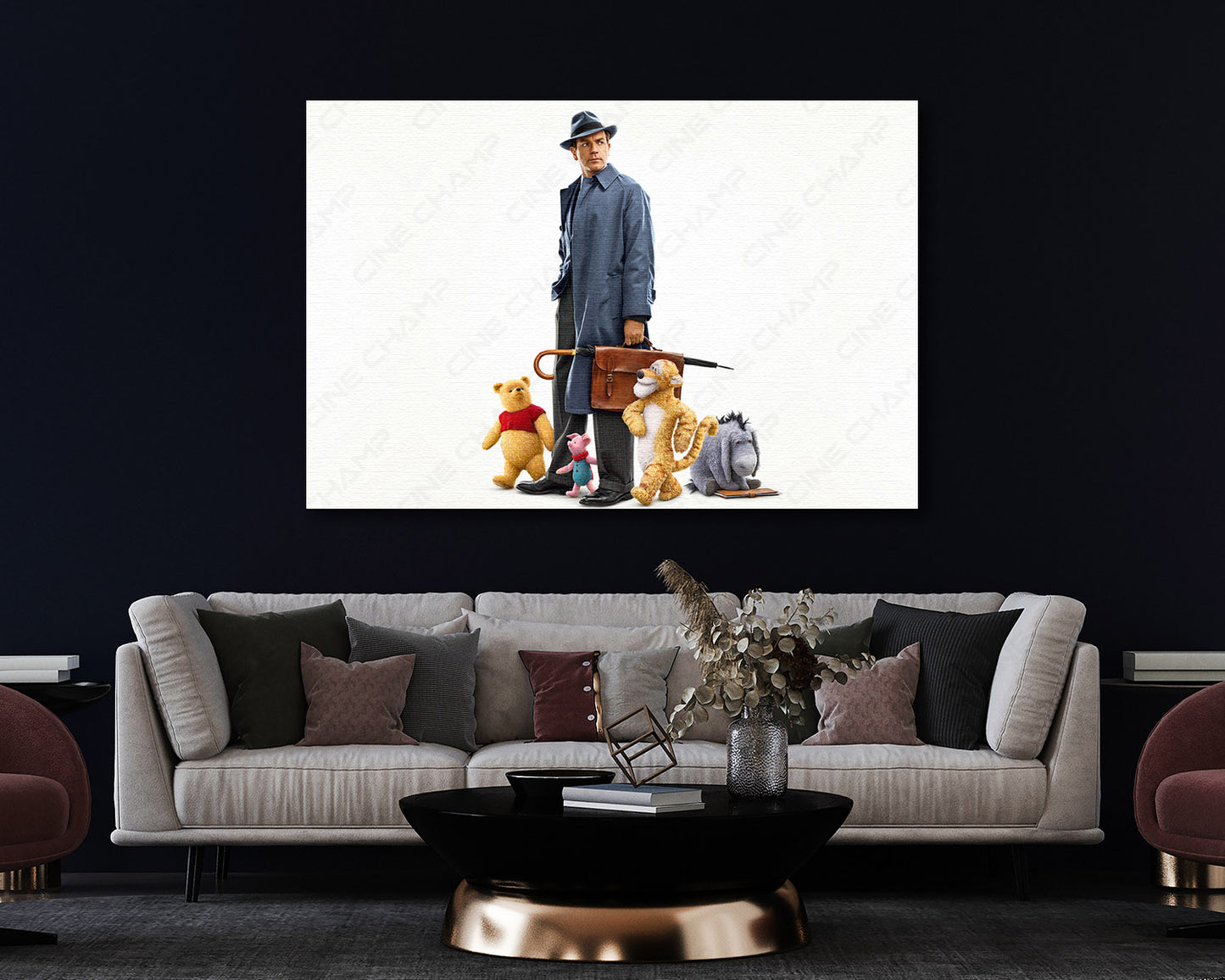 Christopher Robin Canvas Print Displayed in a Contemporary Living Room Interior