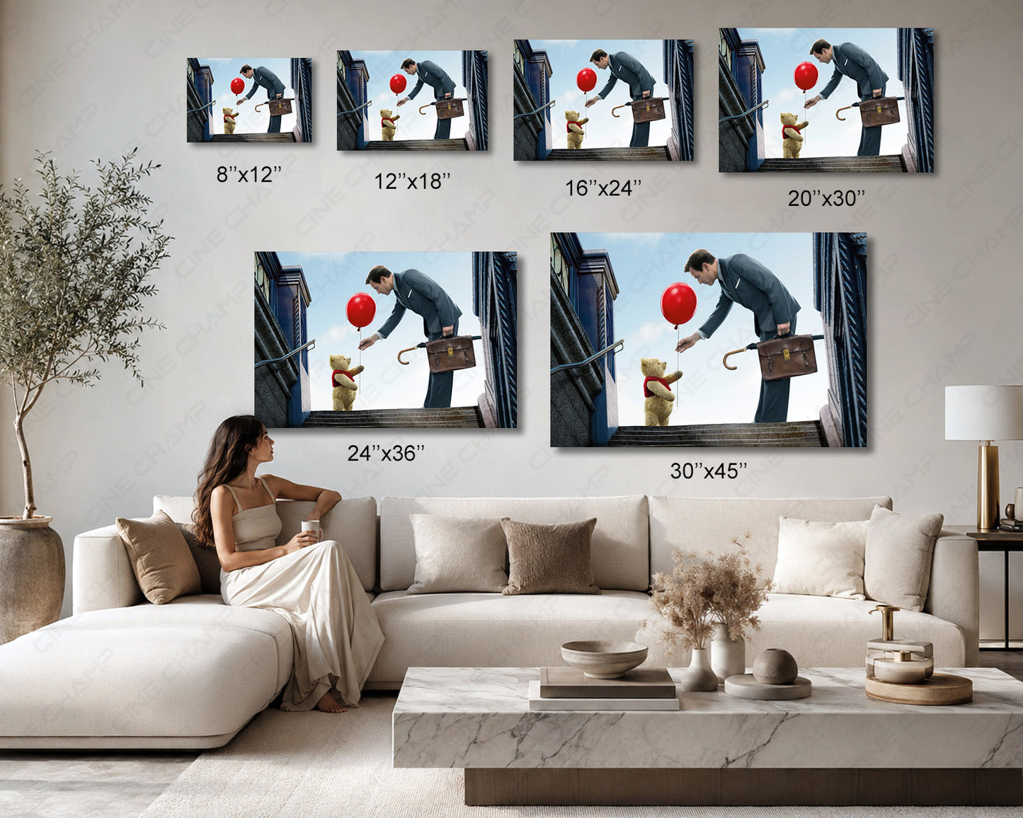 Christopher Robin and Winnie the Pooh Canvas Print Available in Multiple Sizes for Home, Office, Bedroom, Kids Room, Nursery, and Family Room Decor