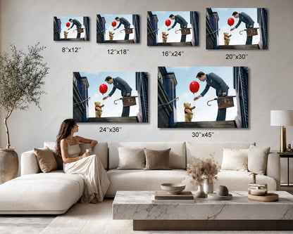 Christopher Robin and Winnie the Pooh Canvas Print Available in Multiple Sizes for Home, Office, Bedroom, Kids Room, Nursery, and Family Room Decor