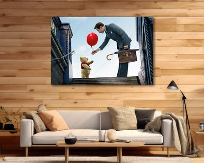 Christopher Robin and Winnie the Pooh Canvas Print Displayed in a Contemporary Living Room Interior