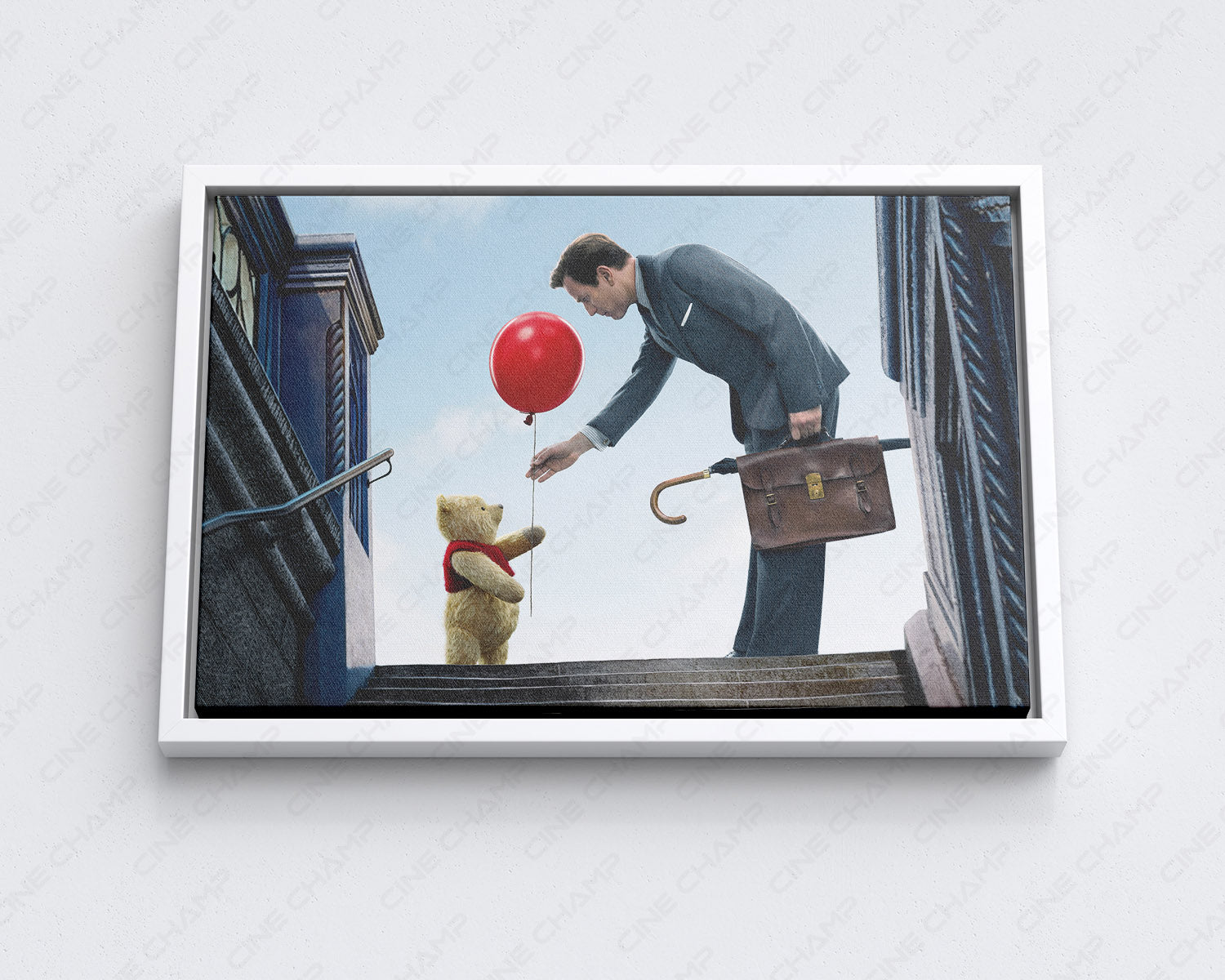 Christopher Robin and Winnie the Pooh Canvas Print with White Floating Frame for Stylish Disney-Themed Wall Decoration