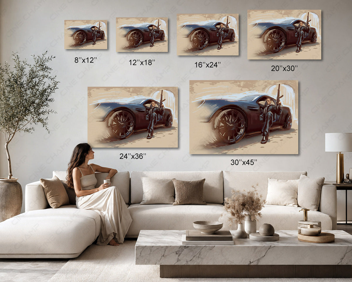 Classic spy movie car canvas