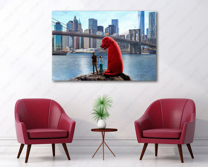 Clifford the Big Red Dog Canvas Print Above Accent Chair in a Modern Kids Room or Reading Space
