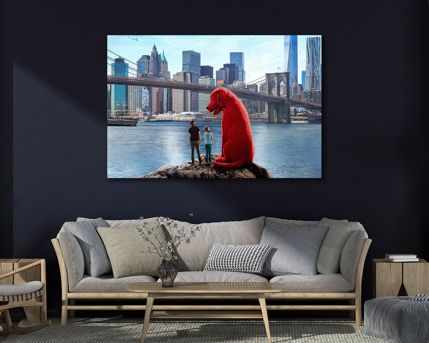 Clifford the Big Red Dog Canvas Print Displayed in a Contemporary Living Room Interior