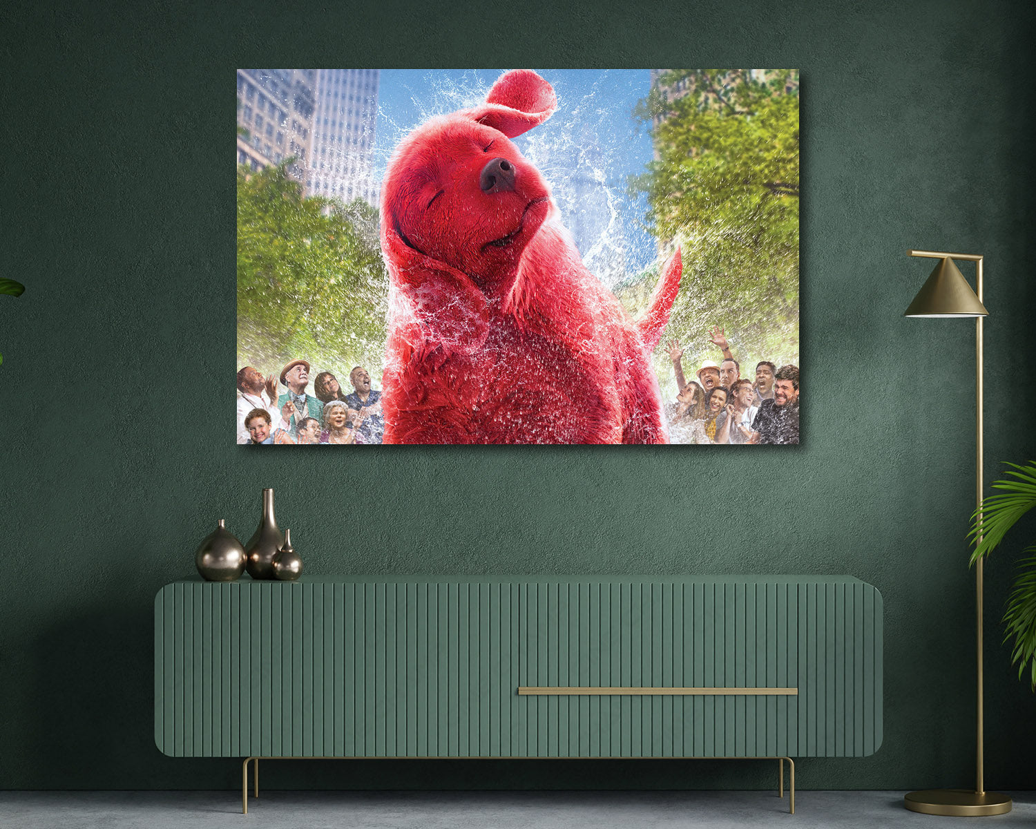 Clifford the Big Red Dog Wall Art Displayed on a Cabinet Wall in a Modern Interior