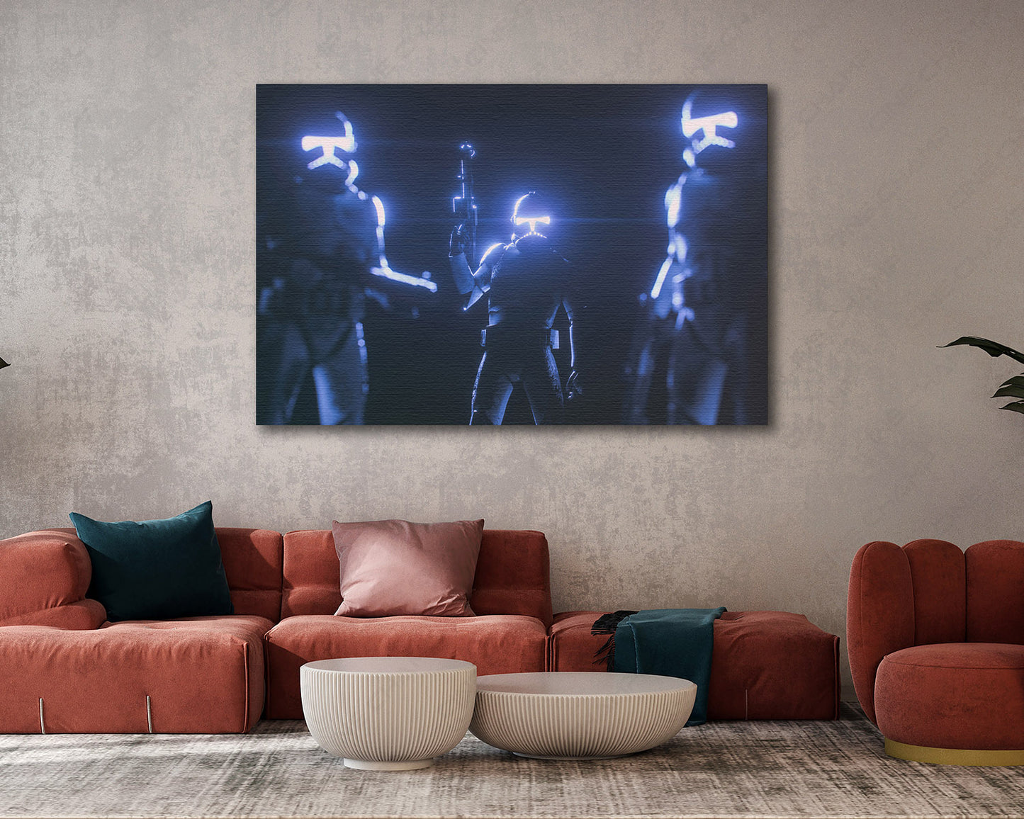 Clone Trooper Canvas Print Displayed in a Contemporary Living Room Interior