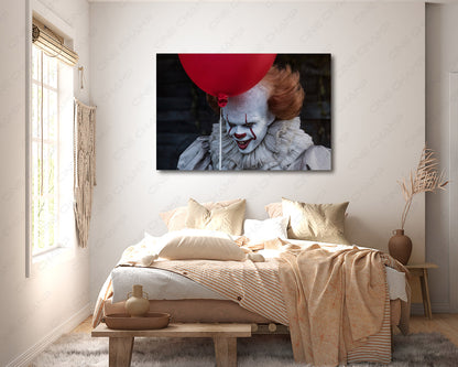 Clown Pennywise IT Canvas Print Above Bed in a Modern Bedroom