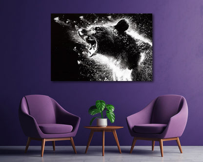 Cocaine Bear Canvas Print Above Accent Chair in a Modern Movie Room or Media Space