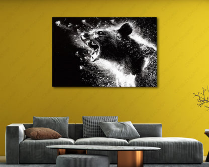 Cocaine Bear Canvas Print Displayed in a Contemporary Living Room Interior
