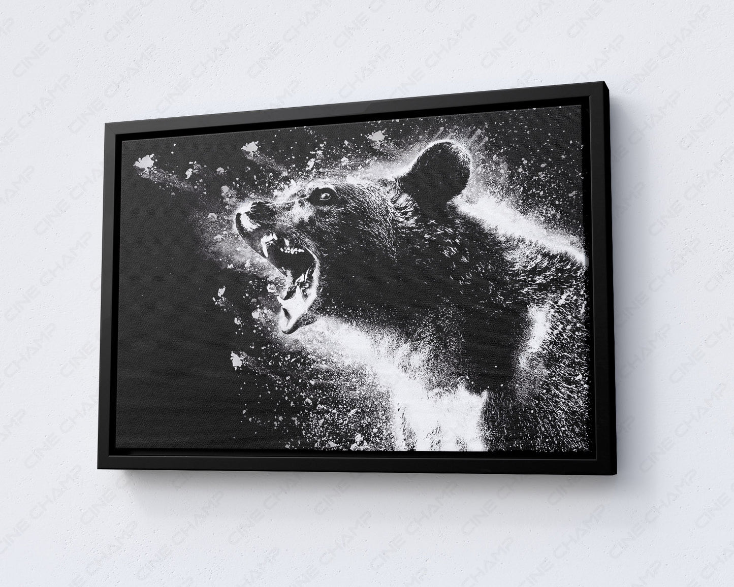 Cocaine Bear Canvas Print with Black Floating Frame for Modern Home and Entertainment Room Decor