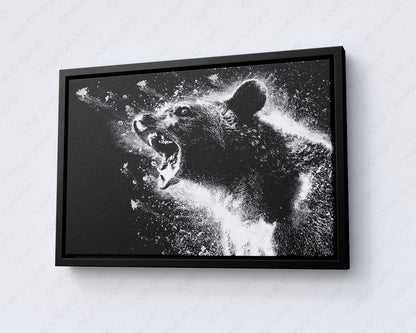 Cocaine Bear Canvas Print with Black Floating Frame for Modern Home and Entertainment Room Decor