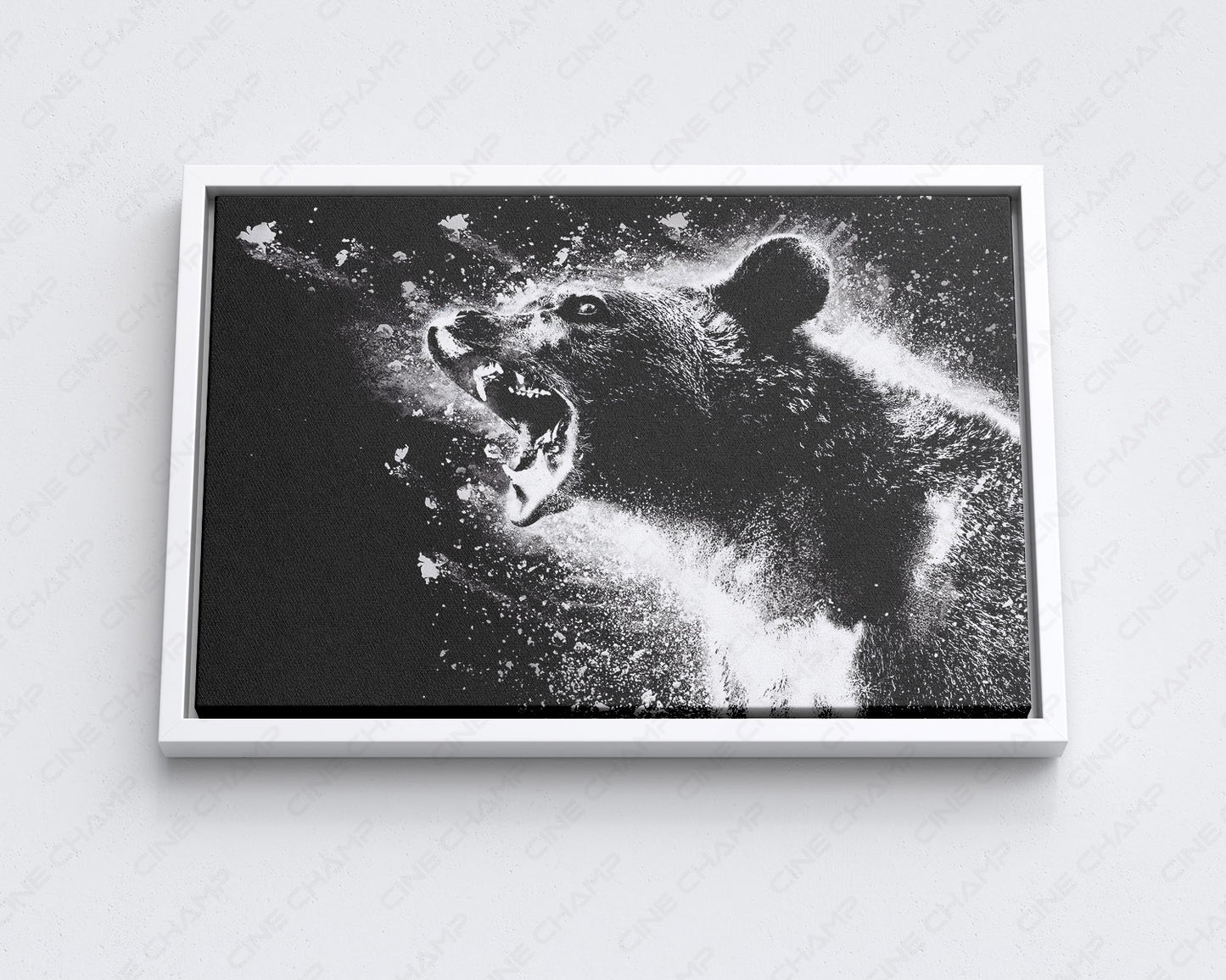 Cocaine Bear Canvas Print with White Floating Frame for Stylish Thriller Movie Wall Decoration