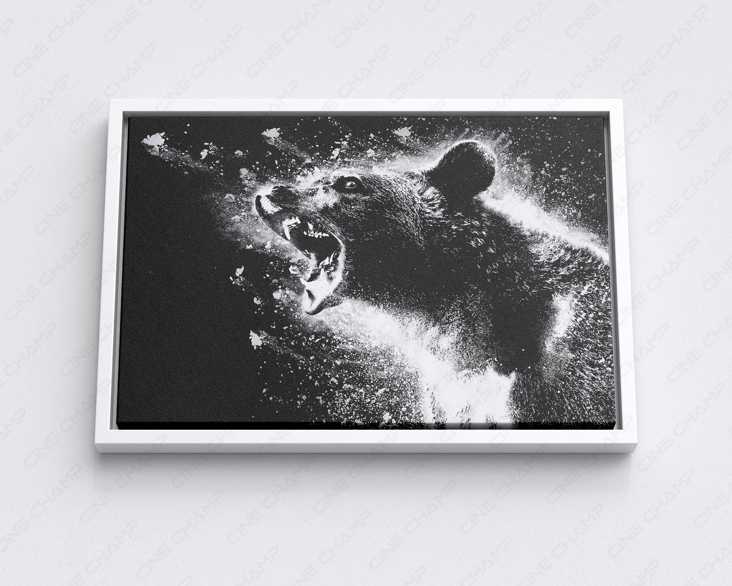Cocaine Bear Canvas Print with White Floating Frame for Stylish Thriller Movie Wall Decoration