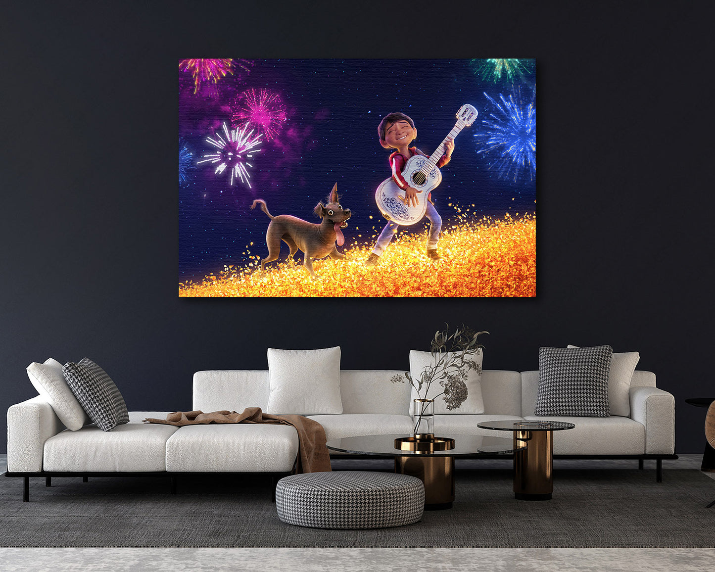 Coco Canvas Print Displayed in a Contemporary Living Room Interior