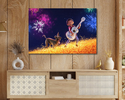 Coco Canvas Print Displayed on a Cabinet Wall in a Modern Interior
